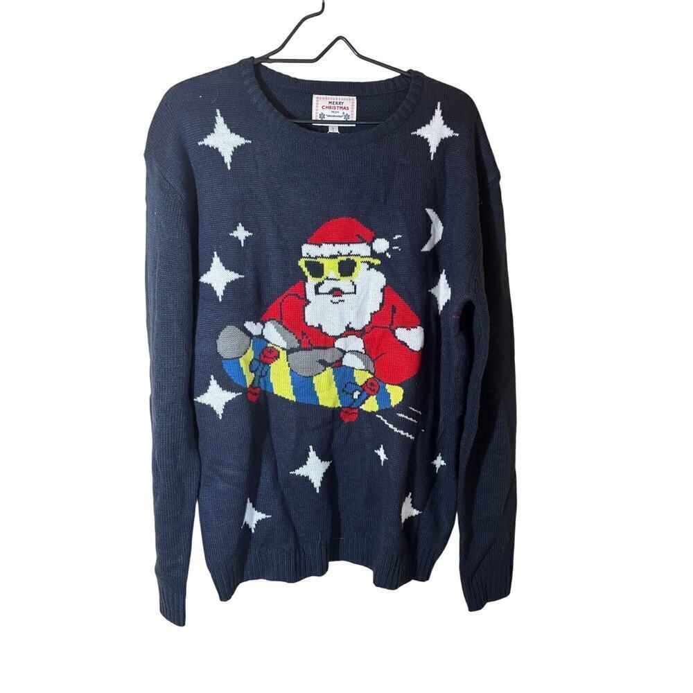 Daisy Boutique Skateboarding Santa Christmas Sweater size large NWT